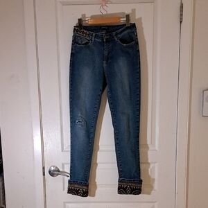 148 - CHARLIE B Blue Women's Jeans with Patterned Cuffs